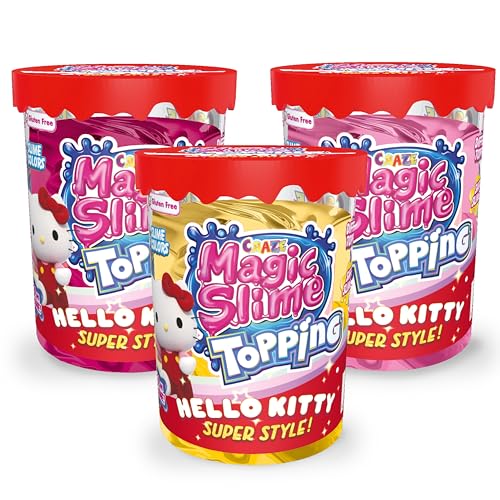 CRAZE Magic Slime Topping Hello Kitty - 3er Set Schleim Kinder Magic Kitty, in 3X 70 ml Dose mit Glitter & verschiedenen Toppings - Slime Set sicher & rückstandsfrei von CRAZE