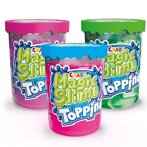 CRAZE Magic Slime Topping Magic - 3er Set Schleim Kinder in 3X 70 ml Dose mit Glitter & verschiedenen Toppings - Slime Set sicher & rückstandsfrei, Neon Grün, Türkis, Lila von CRAZE