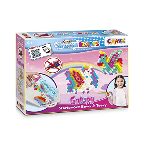 CRAZE Splash BEADYS Galupy Starter Set Bügelperlen ohne Bügeln Steckperlen zum Basteln Wasserperlen Kinder mit Pferde Schablone Glitzer Bügelperlen 20630, Klein von Galupy