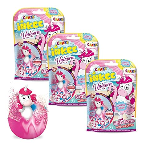 INKEE UNICORN BEACH | 3er Set Einhorn Badekugeln mit Überraschung, 3x kinder Badebomben mit Einhornfigur, Pop Corn Aroma, 3er Pack von INKEE