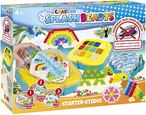 CRAZE SPLASH BEADYS Steckperlen Starter Studio XL Bügelperlen ohne Bügeln Bastelset Kinder mit Perlen und Zubehör Wasserperlen für Kinder ungiftig Viele Motive 21958 von CRAZE