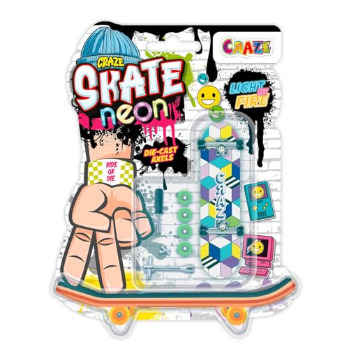 CRAZE Skate Fingerboard Set – Neon Edition | 4 leuchtende Mini-Skateboards mit Zubehör | Fingerboards für Kinder & Finger-Skater CRAZE Skate Fingerboard Set – Neon Edition | 4 leuchtende Mini-Skateboards mit Zubehör | Fingerboards für Kinder & Finger-Skater von CRAZE