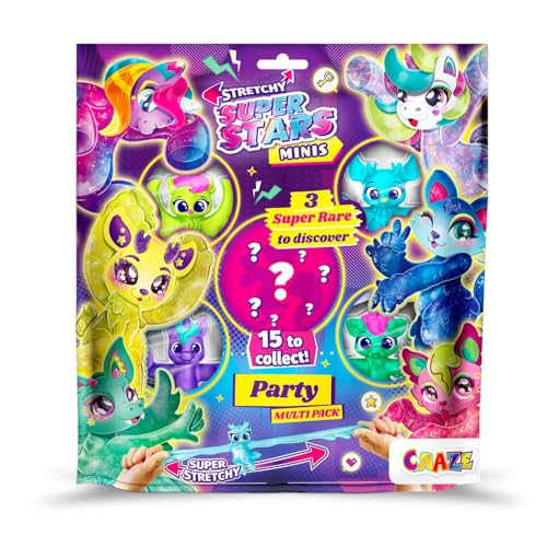 CRAZE Stretchy Superstars Minis Multipack Party - 5er Pack Elastische Actionfiguren für Kinder, Klebrige & Dehnbare Superhelden Figuren zu Sammeln von CRAZE