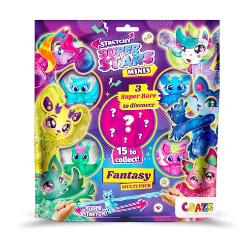 CRAZE Stretchy Superstars Minis Multipack Fantasy - 5er Pack Elastische Actionfiguren für Kinder, Klebrige & Dehnbare Superhelden Figuren zu Sammeln von CRAZE