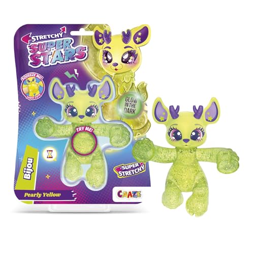 CRAZE Stretchy Superstars Bijou - Glibberige & Dehnbare Sammelfiguren mit Schleimfüllung, 6 Verschiedene Charaktere zum Sammeln von CRAZE