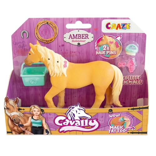 Cavally Box Set Amber - Pferde Spielzeug zum Sammeln , realistische Pferdefigur mit Zubehör & Spezialeffekten, Pferd Spielzeug Mädchen von CRAZE