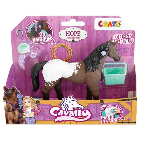 Cavally Box Set Hope - Pferde Spielzeug zum Sammeln , realistische Pferdefigur mit Zubehör & Spezialeffekten, Appaloosa-Pferd Spielzeug Mädchen von CRAZE