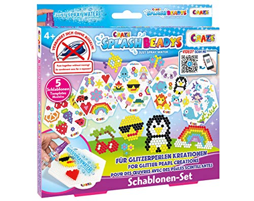 CRAZE SPLASH BEADYS Template Girls Schablonen für Steckperlen Bügelperlen Schablonen Set 5 Motiveschablonen Zubehör Kinder Bastelset Wasserperlen für Mädchen von CRAZE