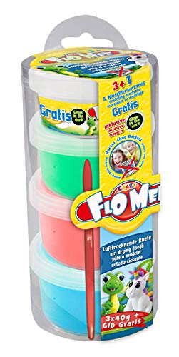 Craze 16060 Lufttrocknende Knete Fluffige Modelliermasse auf Wasserbasis Flo Mee Starter Set-Can Tube, bunt, 4er 1 von CRAZE