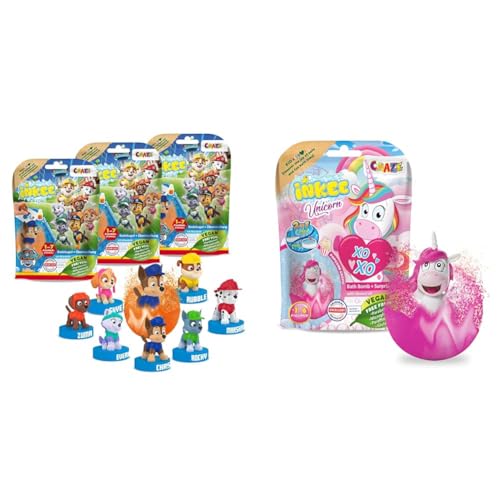 CRAZE INKEE - Paw Patrol & Unicorn Überraschungs-Badekugeln mit Stempel 3er-Multipack - Badezusatz Kinder 46234 & INKEE UNICORN | Badebombe Kinder mit Überraschung von CRAZE