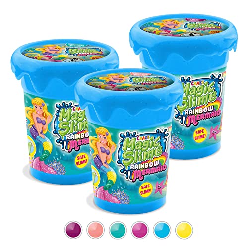 Craze Magic Slime Mermaid |3er Set Magischer Schleim Kinder mit Meerjungfrau Figuren - Slime Set 3X 110 ml Dose inkl. Meerjungfrau Spielzeug, 3 Farben von CRAZE