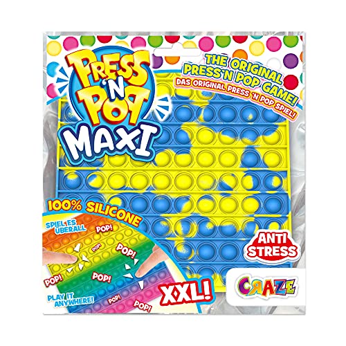 Press N Pop PressNPop Quadrat Craze Maxi XXL Fidget Toy sensorisches Anti Stress Spielzeug für Kinder Erwachsene Bubble Set Quadratform Bunte Motive 37478, Wunderschöne Farbkombinationen von CRAZE