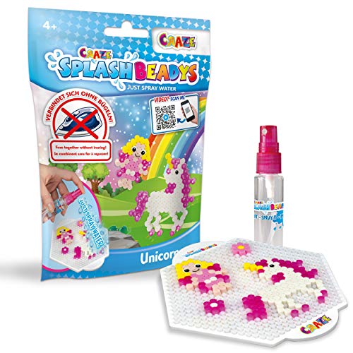 Craze Splash BEADYS Steckperlen Einhorn Set Wasserperlen für Kinder UNGIFTIG Unicorn Foilbag Water Beads Starter Pack Bügelperlen Set zum Basteln 26076, Klein von CRAZE