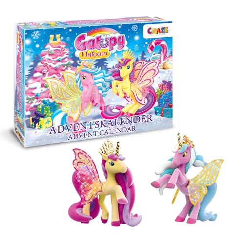 GALUPY UNICORN Adventskalender Kinder - Spielzeug Adventskalender mit 2 Exklusive Einhorn-Figuren Und Verschiedene Zubehörteile, 24 Spielzeugüberraschungen von Galupy