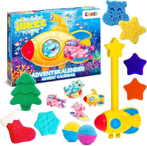 INKEE Badespaß Adventskalender Kinder - Weihnachtskalender mit Badekugel, Badekosmetik kreativer Spielzeug Kalender für Kinder von INKEE