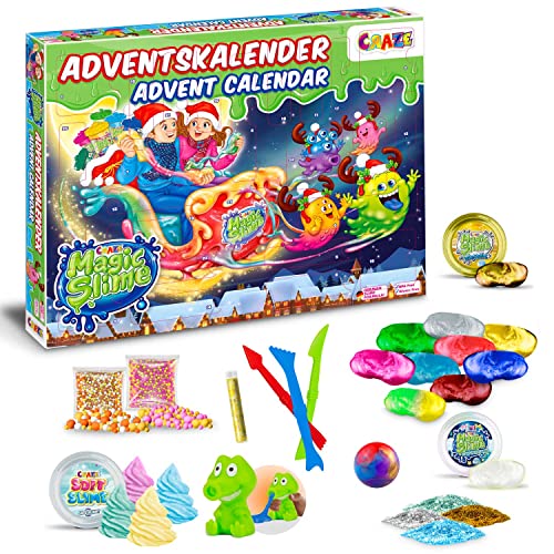 CRAZE MAGIC SLIME ADVENTSKALENDER Kinder - Weihnachtskalender mit Schleim für Mädchen & Jungen , Spielzeugkalender Kinderschleim von CRAZE