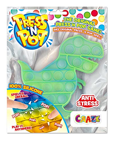 Press N Pop Craze Unisex Dino Fidget Toy sensorisches Anti Stress Spielzeug für Kinder Erwachsene Bubble Set Dinosaurier Form 37317, wunderschöne Farbkombinationen von CRAZE