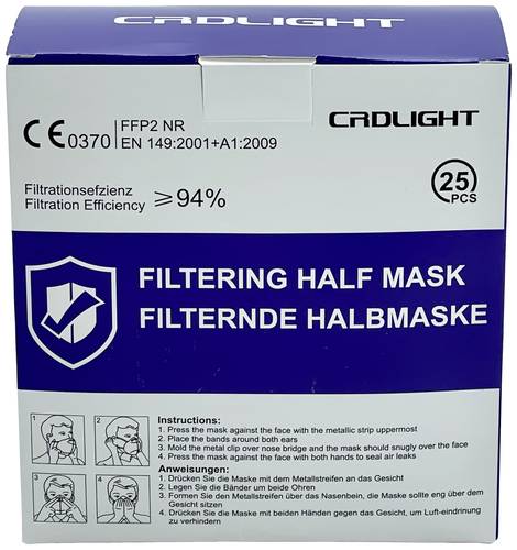 CRD Light CRDFFP2 Feinstaubmaske ohne Ventil FFP2 25 St. EN 149:2001 + A1:2009 DIN 149:2001 + A1:200 von CRD Light