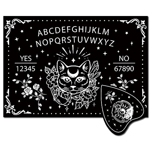 CREATCABIN Geistertafel Holz Schwarzer Katze Kitty-Pendelbrett Sprechende Bretter Holz Planchette Wünschelrutengehen Weissagungsset Spiel Geisterjagd Metaphysische Botschaft Für Wicca 30x21cm(Schwarz) von CREATCABIN