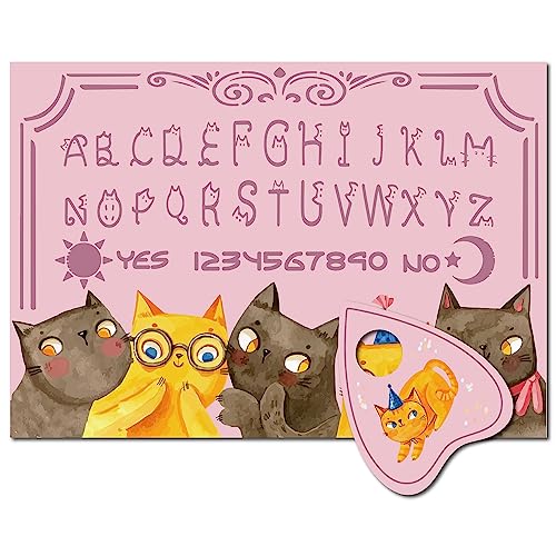 CREATCABIN Kitty Pink Wood Spirit Board Cat Pendulum Board Holz Sprechende Bretter Mit Planchette Wünschelrute Weissagungsset Game Spirit Hunt Metaphysische Botschaft Dekor Für Wicca 30x21cm(Pink) von CREATCABIN