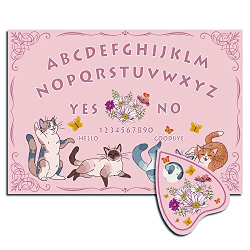 CREATCABIN Kitty Wood Spirit Board Cat Pendulum Board Sprechende Ouija-Bretter Aus Holz Mit Planchette Wünschelruten-Wahrsage-Kit Game Spirit Hunt Metaphysical Message Decor for Wicca 11.8 x 8.3 Inch von CREATCABIN