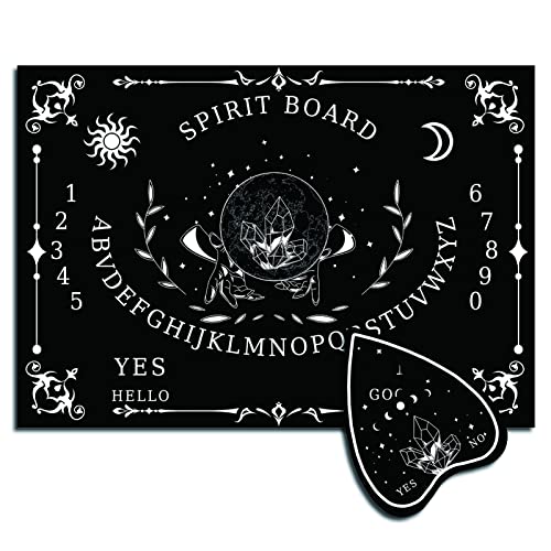 CREATCABIN Wood Spirit Board Pendulum Board Sprechende Ouija-Bretter Aus Holz Mit Planchette Black Dowsing Divination Game Kit Spirit Hunt Metaphysical Message Decor for Wicca 11.8 x 8.3 Inch-Crystal von CREATCABIN