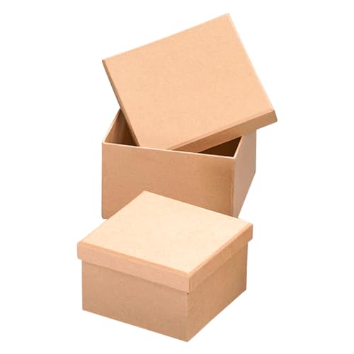 CREATIV DISCOUNT Boxen-Set Pappe Natur, quadratisch mit Deckel, 2 Stück, 11,5 x 11,5 x 7,5 cm + 10 x 10 x 8,8 cm von CREATIV DISCOUNT