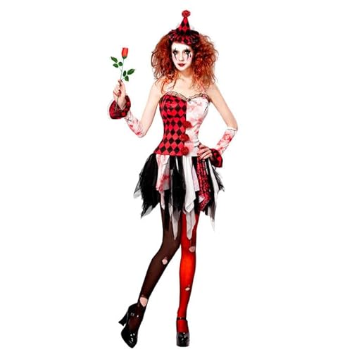 CREATIV DISCOUNT NEU Damen-Kostüm Harlekin Grusel-Clown, Kleid mit Armbändern und Minihut, Gr. M von CREATIV DISCOUNT