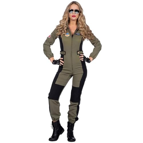 CREATIV DISCOUNT NEU Damen-Kostüm Jet-Pilotin, Overall, olivgrün, Gr. 34 von CREATIV DISCOUNT