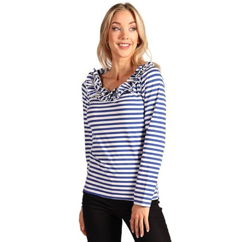 CREATIV DISCOUNT NEU Damen-Kostüm Ringelshirt langarm mit Rüschenkragen, blau-weiß, Gr. XXL von CREATIV DISCOUNT