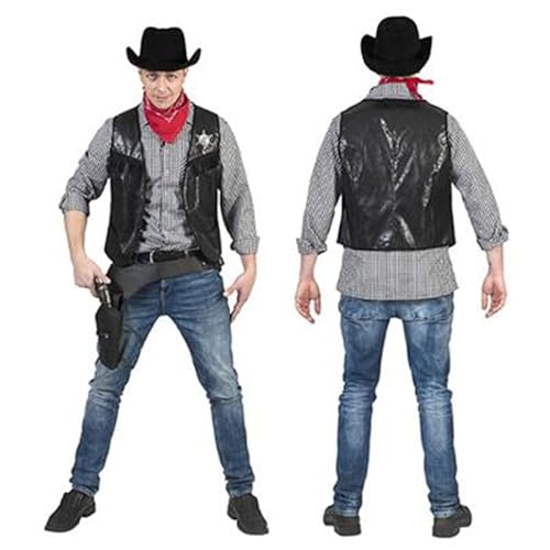 CREATIV DISCOUNT NEU Herren-Kostüm Cowboy-Weste mit Fransen und Sheriff-Stern, schwarz, Gr. 48-50 von CREATIV DISCOUNT