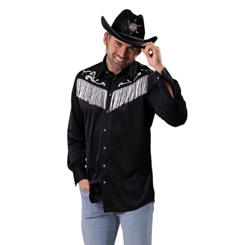 CREATIV DISCOUNT NEU Herren-Kostüm Western-Hemd Cowboy Joe, schwarz mit Fransen, Gr. 50 von CREATIV DISCOUNT