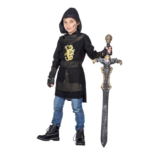 CREATIV DISCOUNT NEU Kinder-Kostüm Ritter mit Kapuze, schwarz-gold, Gr. 140 von CREATIV DISCOUNT