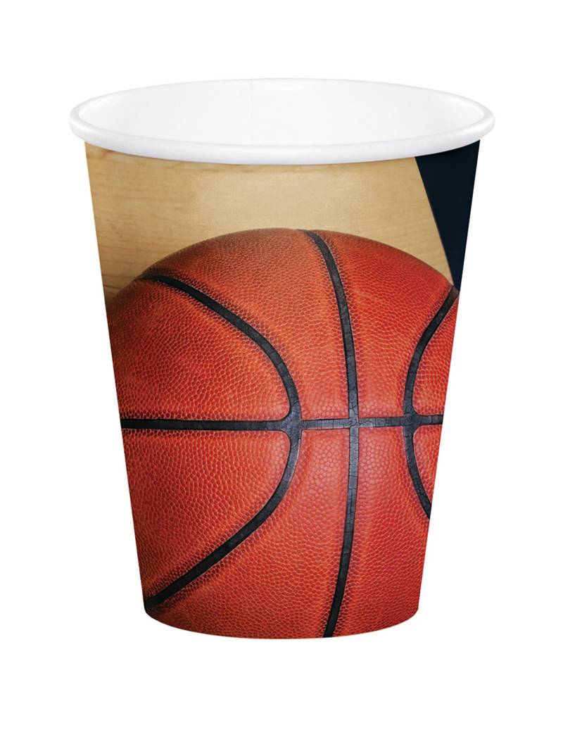 Basketball-Becher Sport-Mottoparty-Deko 8 Stück orange-gold 266ml von BIGIEMME SRL