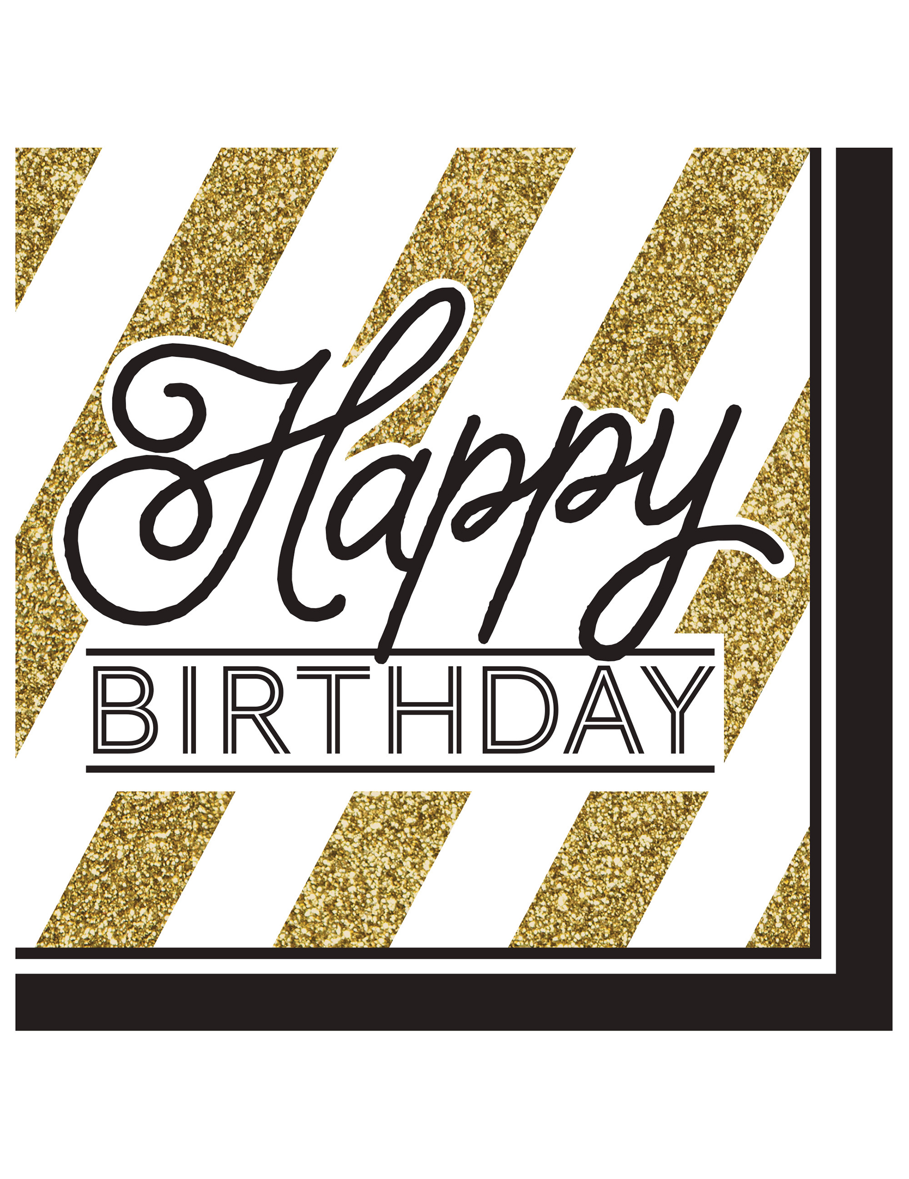 Geburtstagsservietten Happy Birthday 16 Stück gold-schwarz-weiss 33x33cm von BIGIEMME SRL