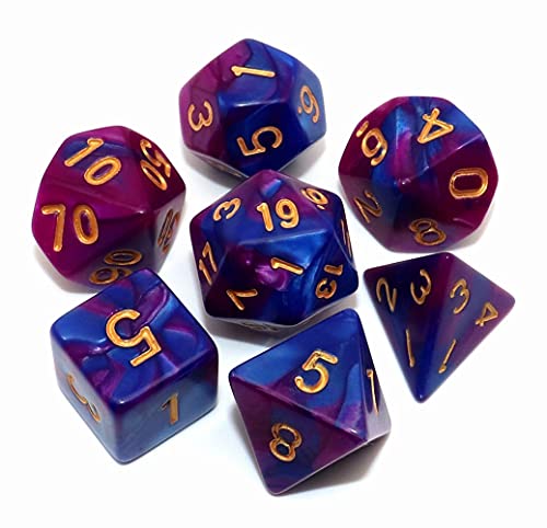 Creebuy DND-Würfel-Set, polyedrische Rollenspiel-Würfel, für Dungeon and Dragons, MTG, D&D, D20, D12, D10, D8, D6, D4, 7-teilig, Blau-Lila von CREEBUY