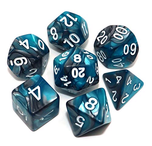 CREEBUY 7-teiliges DND-Würfelset RPG Polyedrische Würfel für Dungeon and Dragons MTG D&D D20 D12 D10 D8 D6 D4 (Lake Blue & Silver) von CREEBUY