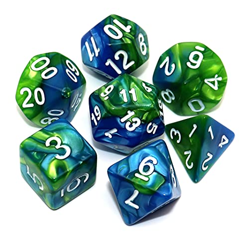 Creebuy DND-Spielwürfel-Set, polyedrische Würfel, für Dungeon und Dragons, D&D, Pathfinder, Rollenspiele, RPG, mit Würfelbeutel, Blau-Grüntöne von CREEBUY