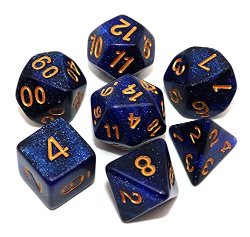 DND-Würfel-Set, polyedrische Würfel, für Dungeon and Dragons, D&D, Rollenspiele, mit Würfelbeutel, 7-teilig, im Nebula-Design mit Dunkelblau und Schwarztöne von CREEBUY