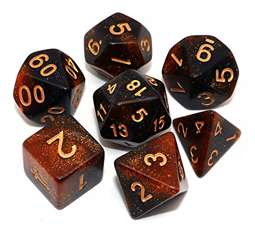 CREEBUY DND-Würfelset, Schwarz-Goldfarben-Mix mit Nebeldesign, für Dungeon and Dragons, D&D, Rollenspiele, Würfelset mit D20, D12, D10, D%, D8, D6, D4 von CREEBUY