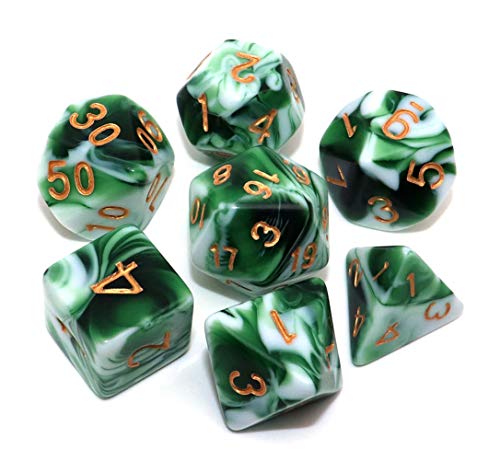 Creebuy DND-Würfel-Set, polyedrische Würfel, für Dungeon and Dragons, D&D, Pathfinder, MTG, Rollenspiele, 7-teilig, Grün-Weiß von CREEBUY