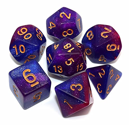 CREEBUY Polyhedral DND Glitzerwürfel Set für Dungeon and Dragons D&D RPG Rollenspiele Blau gemischter lila Nebelwürfel von CREEBUY