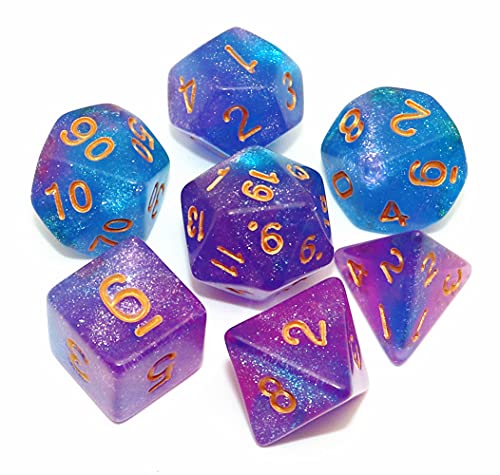 CREEBUY Polyedrisches Würfelset für Dungeon and Dragons, Rollenspiele, Tischspiele, , Blau-Violett-Glitzer von CREEBUY