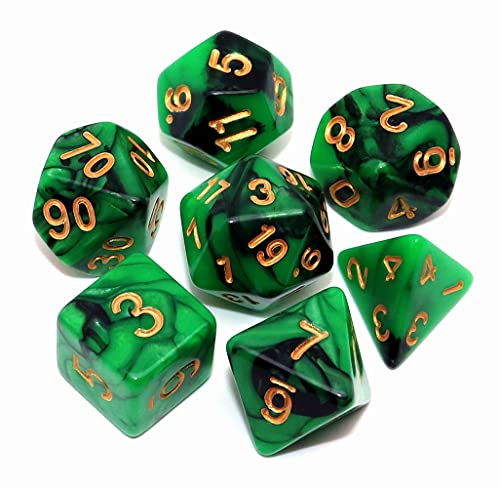 CREEBUY Polyedrisches Würfelset für Dungeon and Dragons, Rollenspiele, 7-teiliges Würfelset, Grün mit Schwarz von CREEBUY