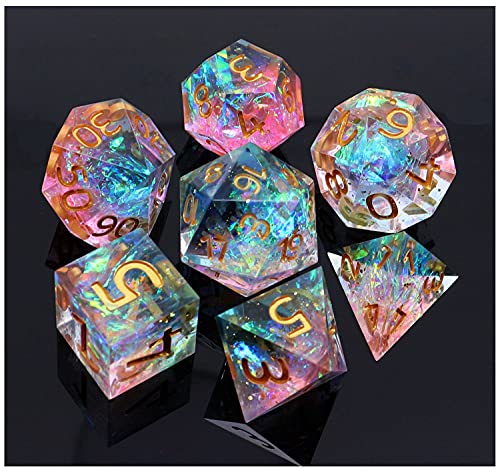 Harz-DND-Würfel-Set, Pink & Lake Blue für Dungeon und Dragons D&D RPG Pathfinder Polyedrische Würfel, handgefertigt, Galaxie-Würfel mit Geschenkbox, Mädchen Fantasy-Würfel mit hübschem Füllstoff von CREEBUY