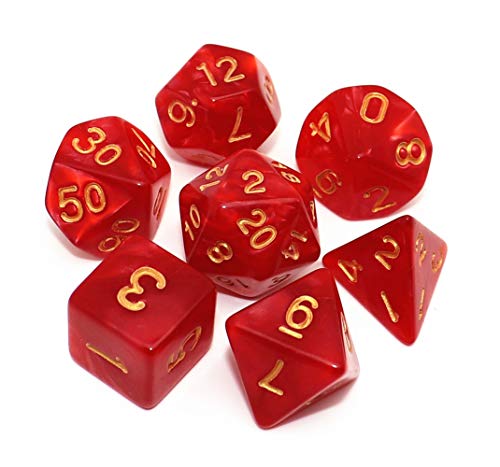 Creebuy DND-Würfel-Set, polyedrische Würfel für Dungeon and Dragons, D&D, Pathfinder, MTG, Rollenspiele, mit Würfelbeutel, 7-teilig, Rot von CREEBUY