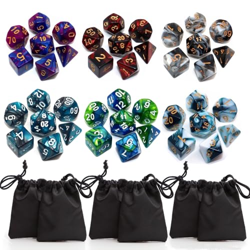 Polyhedral DND W¨¹rfel Set, 6Pack Doppelfarben W¨¹rfel Sets mit D4 D6 D8 D10 D% D12 D20 Kompatibel mit Dungeons and Dragons D&D RPG MTG Tischspielen (42 St¨¹ck) von CREEBUY