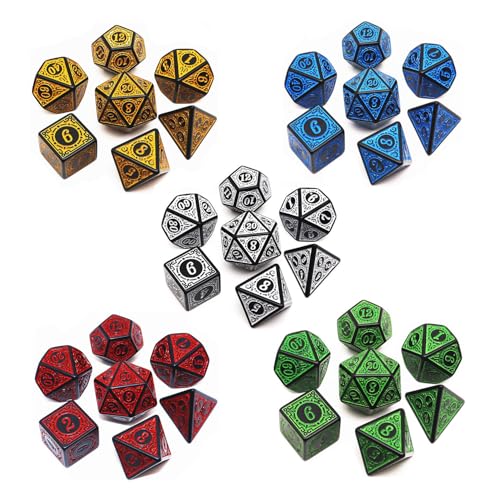 Polyhedral DND W¨¹rfelset, 5er Pack W¨¹rfelsets passend f¨¹r Dungeons and Dragons D&D RPG Spiele 7-W¨¹rfel Polyhedral W¨¹rfel mit Vintage-Muster (35 St¨¹ck) von CREEBUY