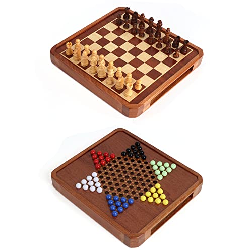 Creechwa Holz Schachspiel und Chinesische Dame, 2 in 1 Magnetisches Schachbrett, Hochwertig Handgefertigt Chess Board Reisenschach, Pädagogisches Spielzeug für Kinder und Erwachsene von CREECHWA