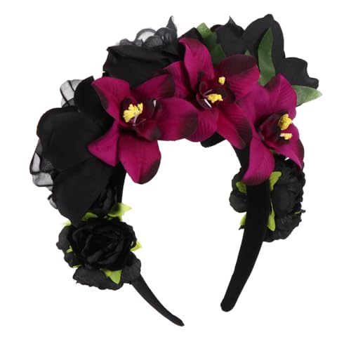 CRILSTYLEO 1 Stück Rosen Stirnband Mexikanischer Haarschmuck Party Kopfschmuck Halloween Hochzeit Augapfel Haarspange Blumen Haarschmuck Rosen Stirnband Schwarzer Stoff von CRILSTYLEO